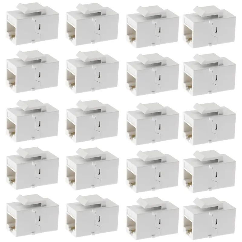20-Pack Cat6 RJ45 8P8C Ethernet Keystone Couplers, Female Inline Connectors with Copper Needles, Gold Plated Contacts for Patch Panel, Wall Plate, Corrosion Free Connection, Quick Snaps In Installation