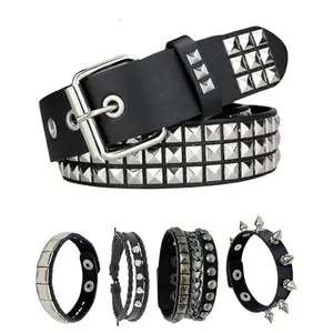 5Pcs Black Studded Belt, Emo Studded Bracelet Gothic Rivet Punk Rock Cuff Bracelets Emo Belt Goth Spiked Bracelets Grunge Emo Accessories for Women Men - Home Improvement.