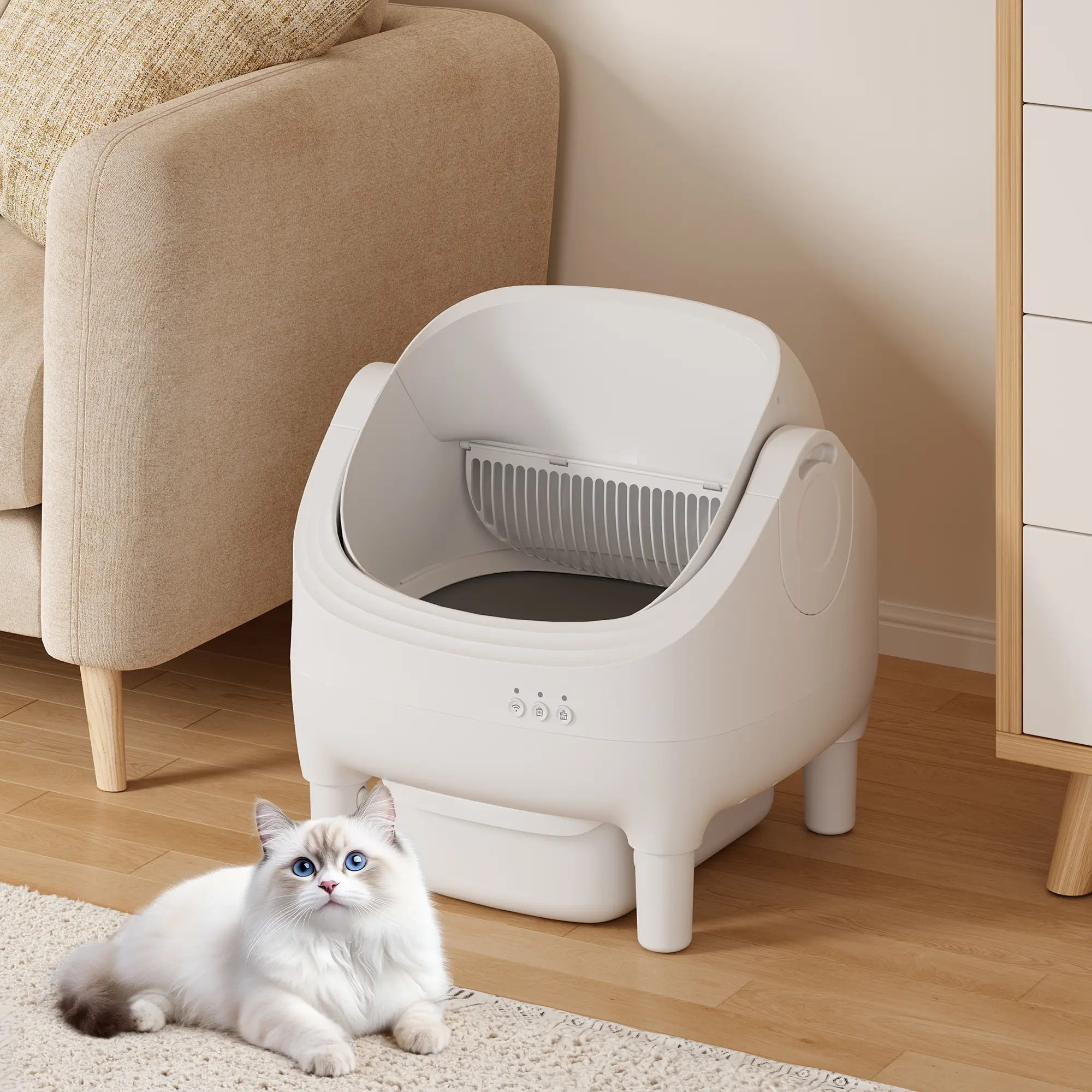 Alifuraha Smart Self-Cleaning Cat Litter Box with APP Control | 15L Waste Bin | Large Space | Multi-Litter Compatible | Safety Sensors