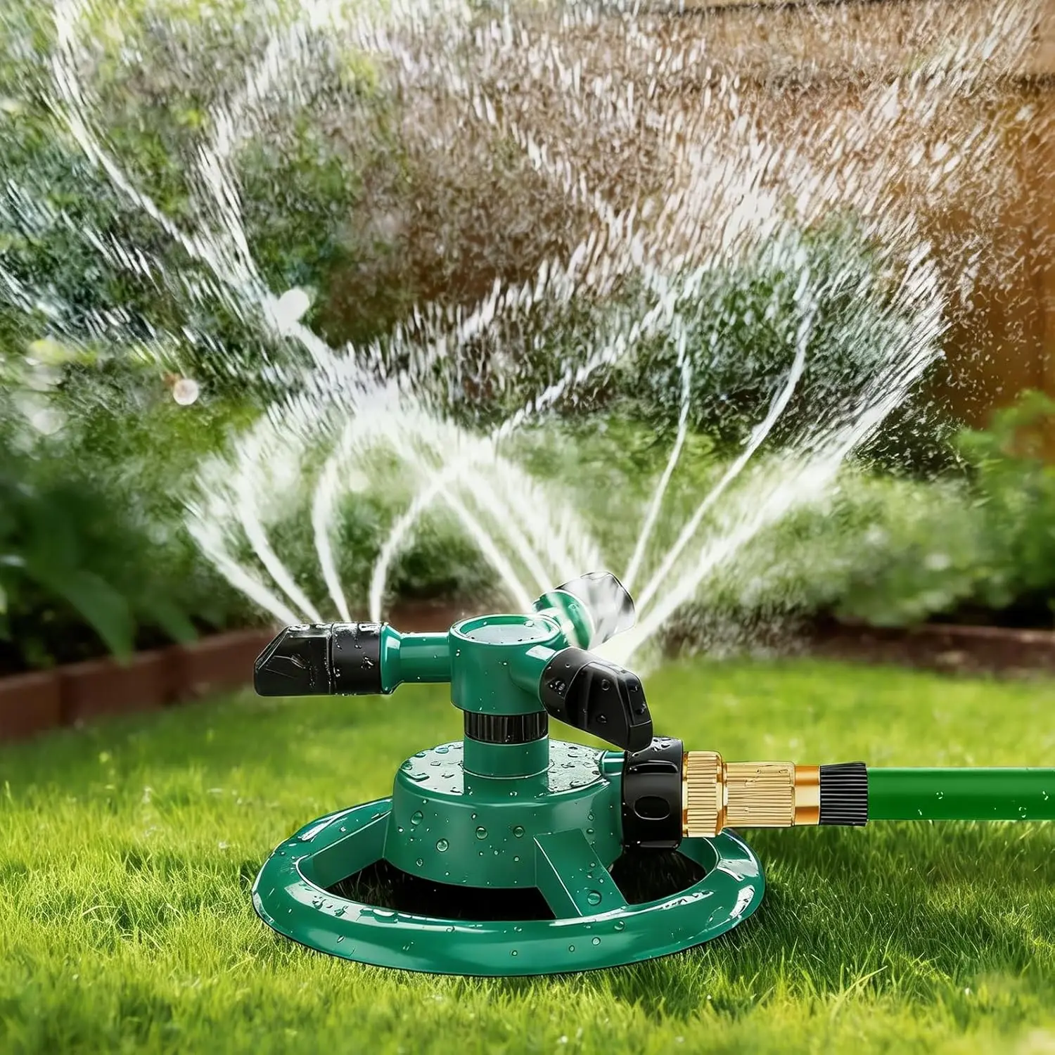 Upgraded 360 Degree Rotating Lawn Sprinkler, High Pressure Automatic Garden Watering System, Large Area Coverage Irrigation, 3-Arm Heavy Duty Yard Sprinkler, Water Saving Adjustable Spray for Outdoor Lawn & Garden