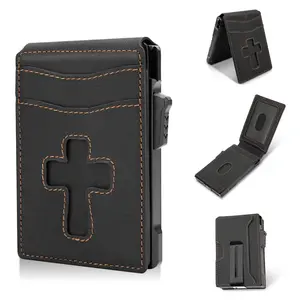 Men's Business Cross style Card Holder,Slim Wallet for Men Rfid Blocking Leather Bifold Front Pocket Carbon Fiber Credit Card Holder Christmas present perfect birthday