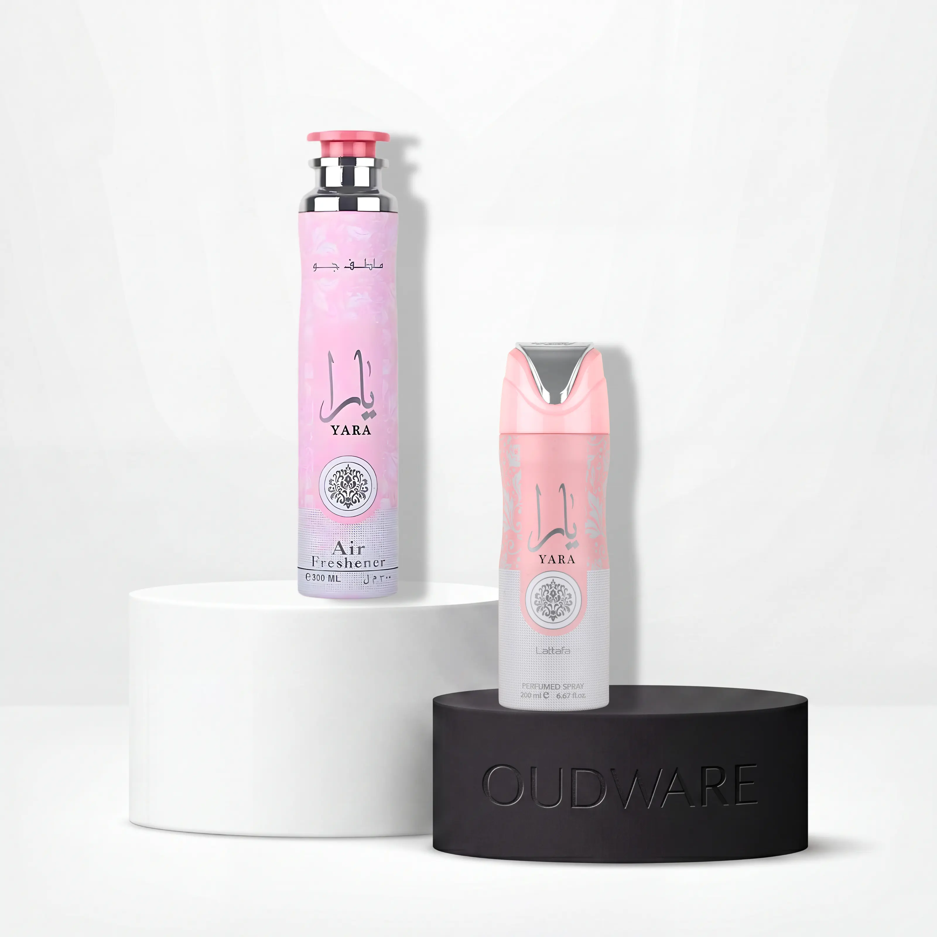 Lattafa Yara Air Freshener 300ml (10.1 Floz) + Yara Body Spray 200ml (6.76 Floz) - The Yara On-The-Go Bundle - Pack Of 2