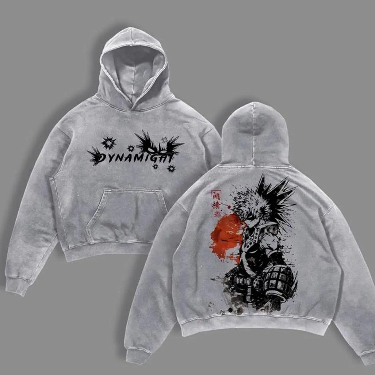 Katsuki Bakugo Washed Hoodie & Tshirt, My Hero Academia Merch, Explosion Quirk Apparel, Vintage Washed Oversized Sweater, Great Explosion Murder God DynaMight Fashion, MHA Hero Jumper PKJ
