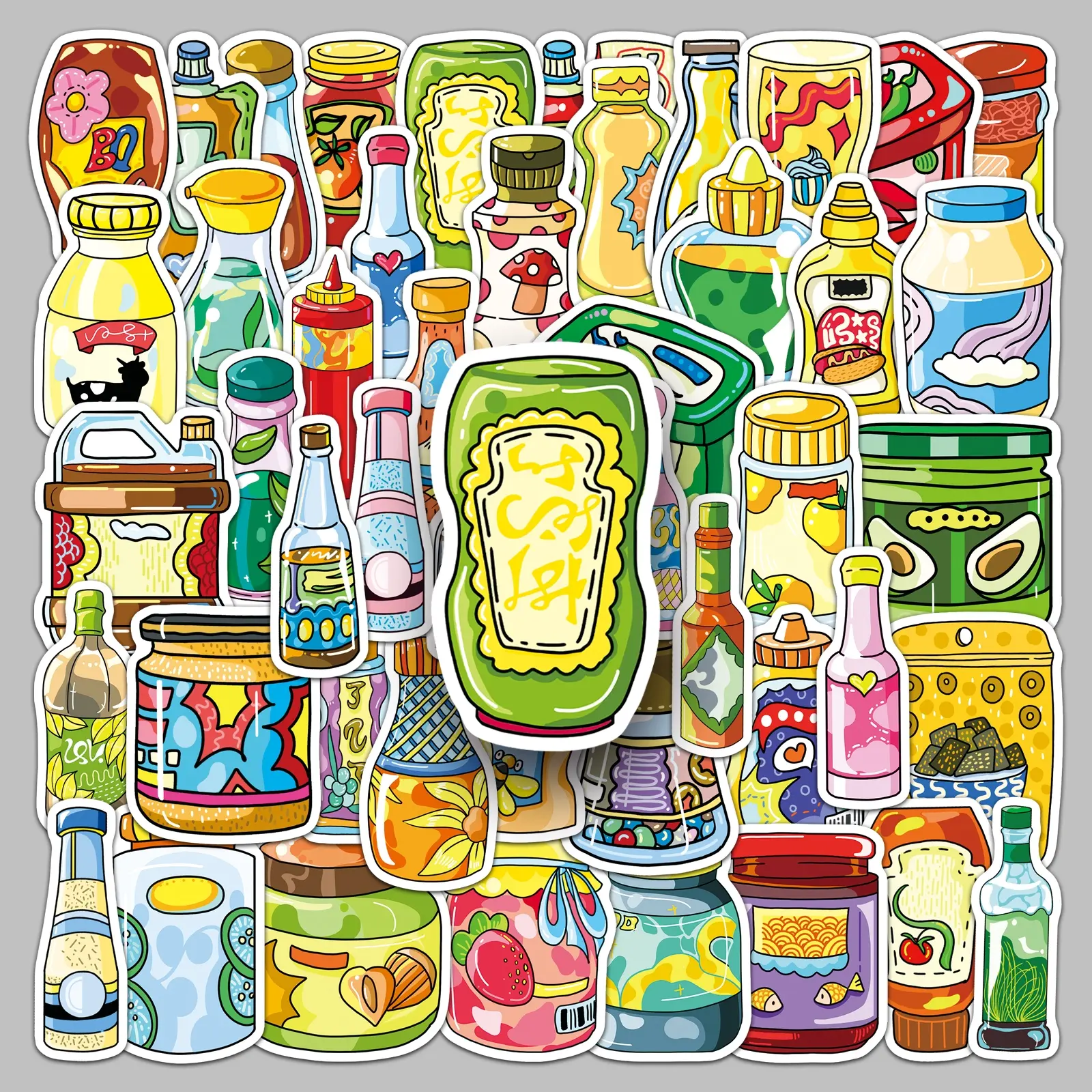 51pcs cartoon sauce creative hand-painted graffiti personality sticker glass handbook pencil case desktop sticker Fun Stickers