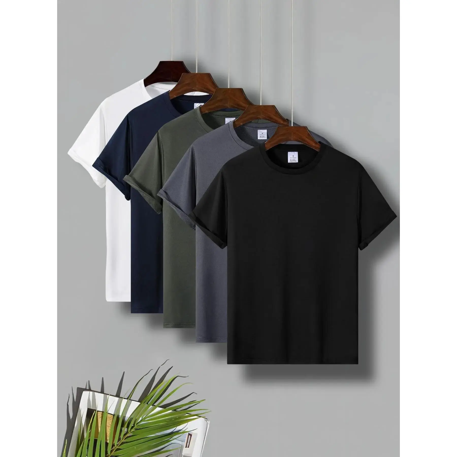 Men's 5-Pack Plain Short Sleeve Round Neck Regular Fitted T-Shirts - Menswear, Machine Washable, Outdoor-Ready Multicolor Casual Summer Daily Tops, Size M
