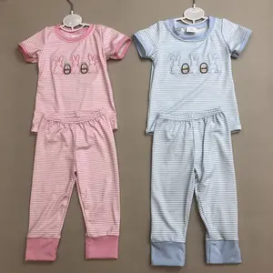 Kids Boy Easter Pajamas Set Bunny Embroidrey Spring Clothing Set