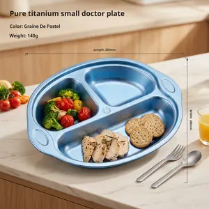 MUTTI Titanium Divided Kids Plates with Durable Cutlery Utensil Sets - Hygienic, Easy-to-Clean Toddler Tableware for Mealtime Use