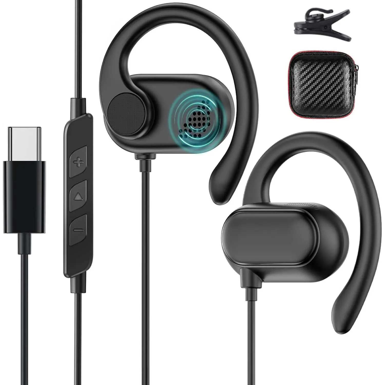Open Ear USB C Headphones for  S26 Ultra S25 FE S24 S23 A17,Over Ear Buds Type C Earphones Wired with Adjustable Ear Hooks for  17 Pro Max 17e 16E 16 Plus 15,USB-C Headset for iPad A16 10