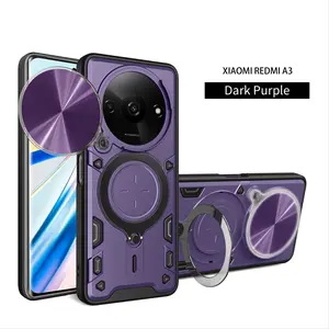 Suitable for Redmi A3 4G mobile phone case, with 360 bracket, sliding camera lens cover, and heavy-duty double-layer shockproof protective mobile phone case.