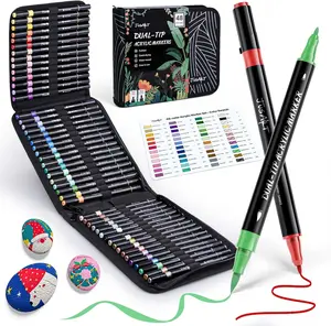 [JusArt] 48/36 Colors Dual Tip Acrylic Paint Markers (Painting Bag), Acrylic Paint Pens with Brush Tip and Fine Tip, Premium Paint Pens for Various Surfaces, Acrylic Paint Markers, Markers for Coloring, Art Supplies, Acrylic Marker, Coloring Supplies