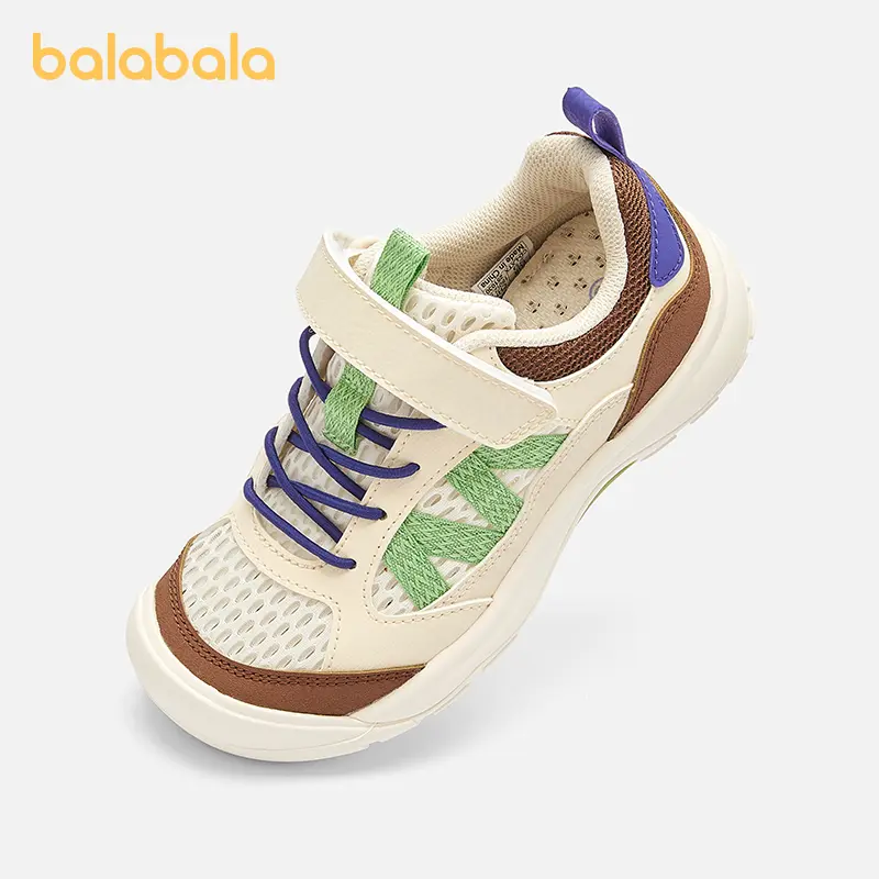 balabala Kids' Sporty Chic Color-Blocked Colorful Sports Shoes, Breathable Synthetic Mesh with a Lightweight Fit and Hook-and-Loop Closure, Breathable Mesh, Casual, Active Wear, Playful, Trainer Footwear, Casual Wear, Hook & Loop, Multi-Ages