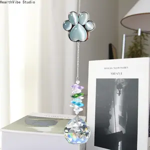 Pet Memorial Crystal Suncatcher — Dog Paw Rainbow Window Hanging Ornament (For Deceased Dogs/Cats)