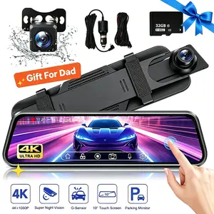 【FathersDayGift】10 Inch Rearview Mirror Dash Camera, 1080P Full HD Front & Rear Dash Cam, Touch Screen Car Backup Camera with Night Vision, Parking Assistance