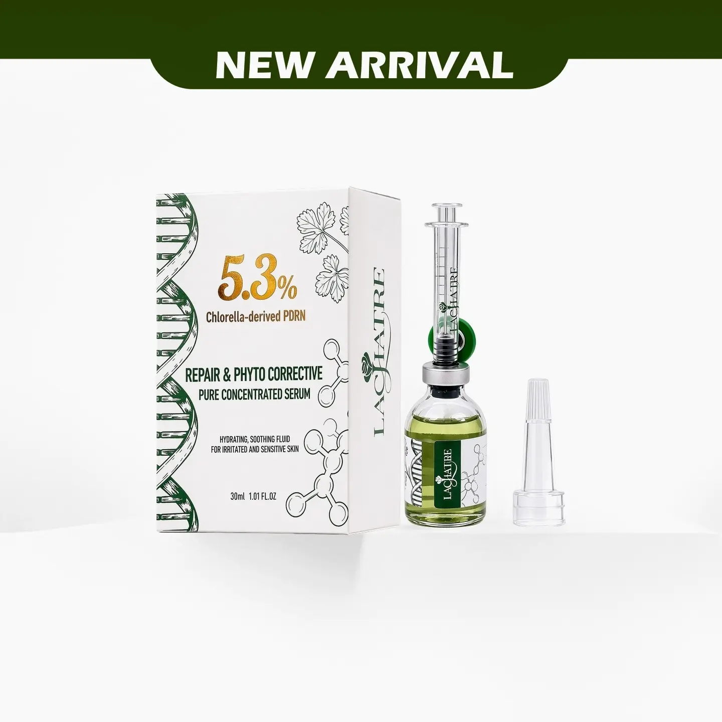 LACHATRE BEAUTY:5.3% Chlorella PDRN Concentrate Serum, Centella & Oligopeptide-1 Hydrating Calming Serum for Sensitive Skin ,post-microneedling; Oil-Free Chlorella PDRN Facial Serum 30ml, Centella Asiatica Gentle Calming Care Compatible with Nanomist