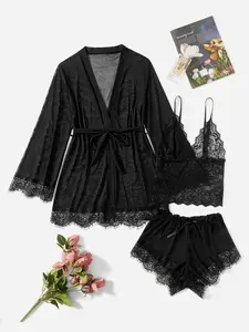 Classic Sexy 4pack Mesh Lingerie Set & Belted Robe