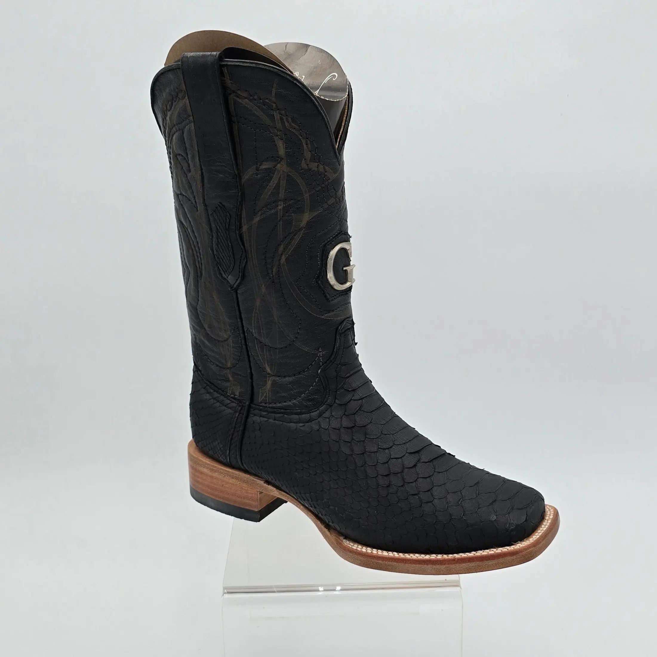 EL GENERAL Men's Genuine Leather Cowboy Boots - Natural Square-Toe, Python Skin Snake Scale Design