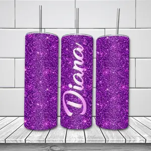 Personalized Glitter Name 20oz Skinny Tumbler with Lid and Straw - Vacuum Insulated Drinkware