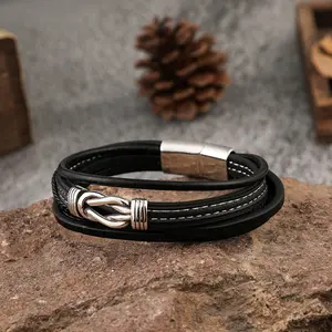 Fashion Men's Streetwear Multi-Layer Braided Leather Bracelet Trendy Wristband