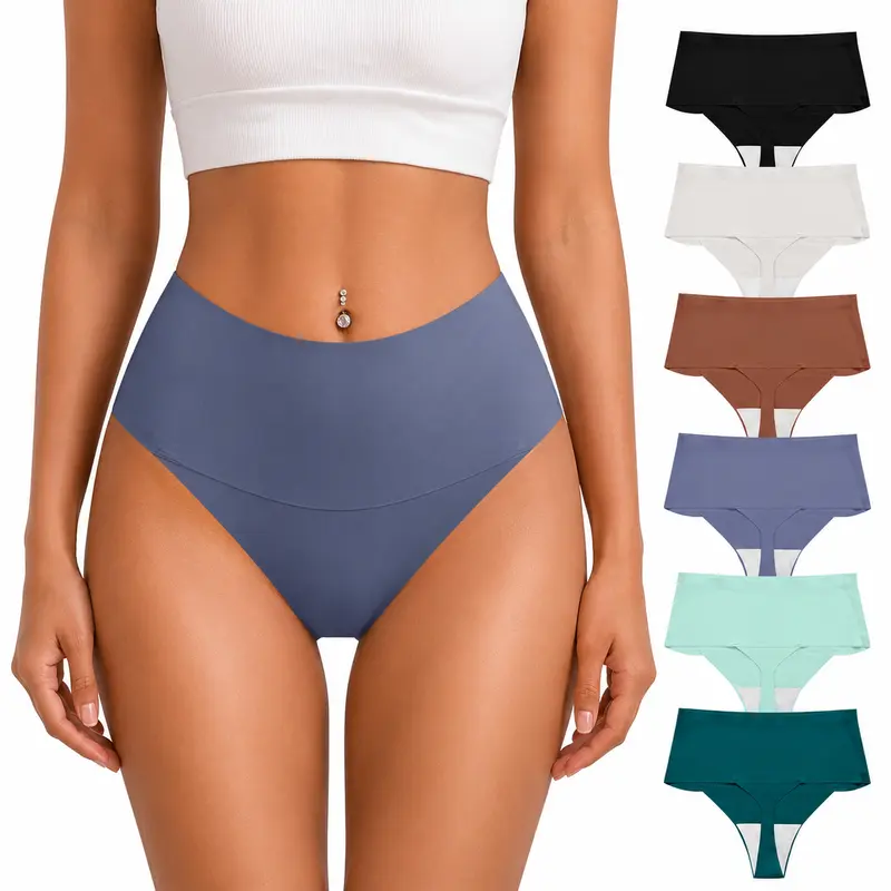 ORLAROY Women's 6-Pack Basic High-Waist Solid Thongs, Panties for Women with Seamless, Tag-Free, Stretchy, Flattering Cheeky Fit, Soft Touch, No Friction, Cozy Hug