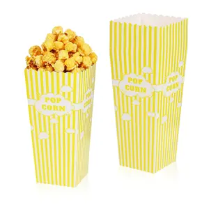 50 Packs Yellow Large Capacity Cardboard Popcorn Containers Buckets for Popcorn Machine Party Decoration Movie Night Valentine's Day