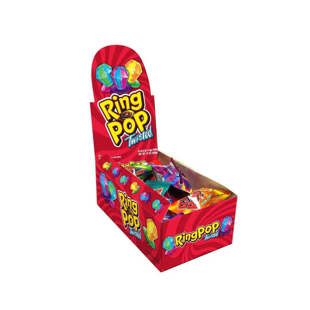 Bazooka Twisted Ring Pop Assorted Fruity Hard Candy Snack - 24 Count, 0.5 oz Each