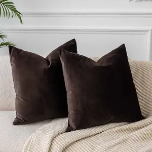 Throw Pillow Covers Set of 2 Decorative Velvet Pillow Covers for Couch Sofa Bed Soft Cushion Covers with Invisible Zipper for Living Room Home Decor 24x24 inch,Coffee