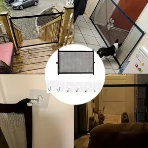 Expandable pet door fence! 1 door net + 6 hooks - suitable for dogs and cats - adjustable portable design, made of durable PE mesh and stainless steel frame, universal indoors and outdoors for easy home and yard installation, Sturdy Safety Fence