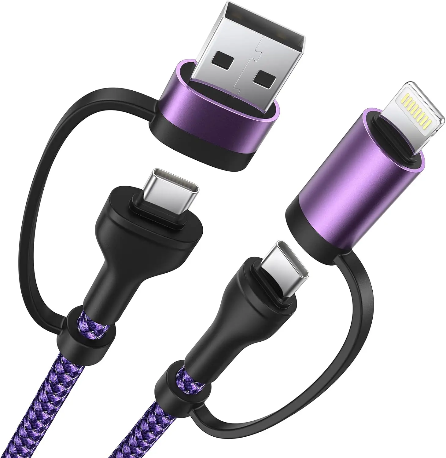 4 in 1 Charging Cable 60W 6FT Apple MFi Certified USB C and Lightning Cable 2 in 1 iphone Charger Nylon Braided Multi USB C Cable for iPhone 17 16 15 14 Pro Max/iPad/Samsung/Carplay/Switch/AirPods Pro