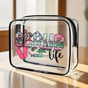 Nurse-Inspired Small Cosmetic Bag with Stethoscope & Syringe Design, Stylish Festive Design, Ideal for Women's Travel, Gym, Beach, Perfect Gift, Makeup Storage Bag, Cosmetic Pouch