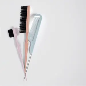 Professional Hair Styling Brushes & Combs Set: Detail, Edge, Teasing & Pintail Comb Kit for Precision Parts, Sleek Edges, Volume, Slick Back Hairstyles - Barber & Salon Quality Tools