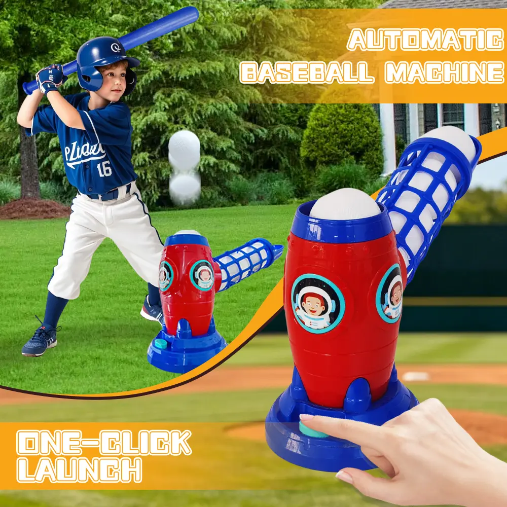 Fully automatic children's baseball machine - Equipped with an automatic pitching system, comes with 10 soft practice balls, enhances hand-eye coordination skills, suitable for children's baseball training, a delightful gift for your child