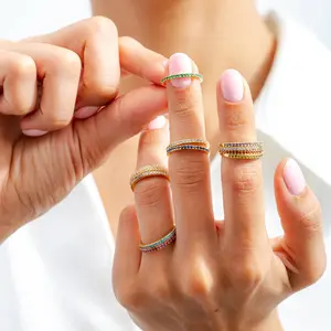 Women's Birthstone Ring, Unique Multi-Band Sparkling Crystal Ring, Stackable Interlock Lock Design, Trendy Fashion Jewelry, January–December Birthstone Ring, Perfect for Everyday Wear & Party