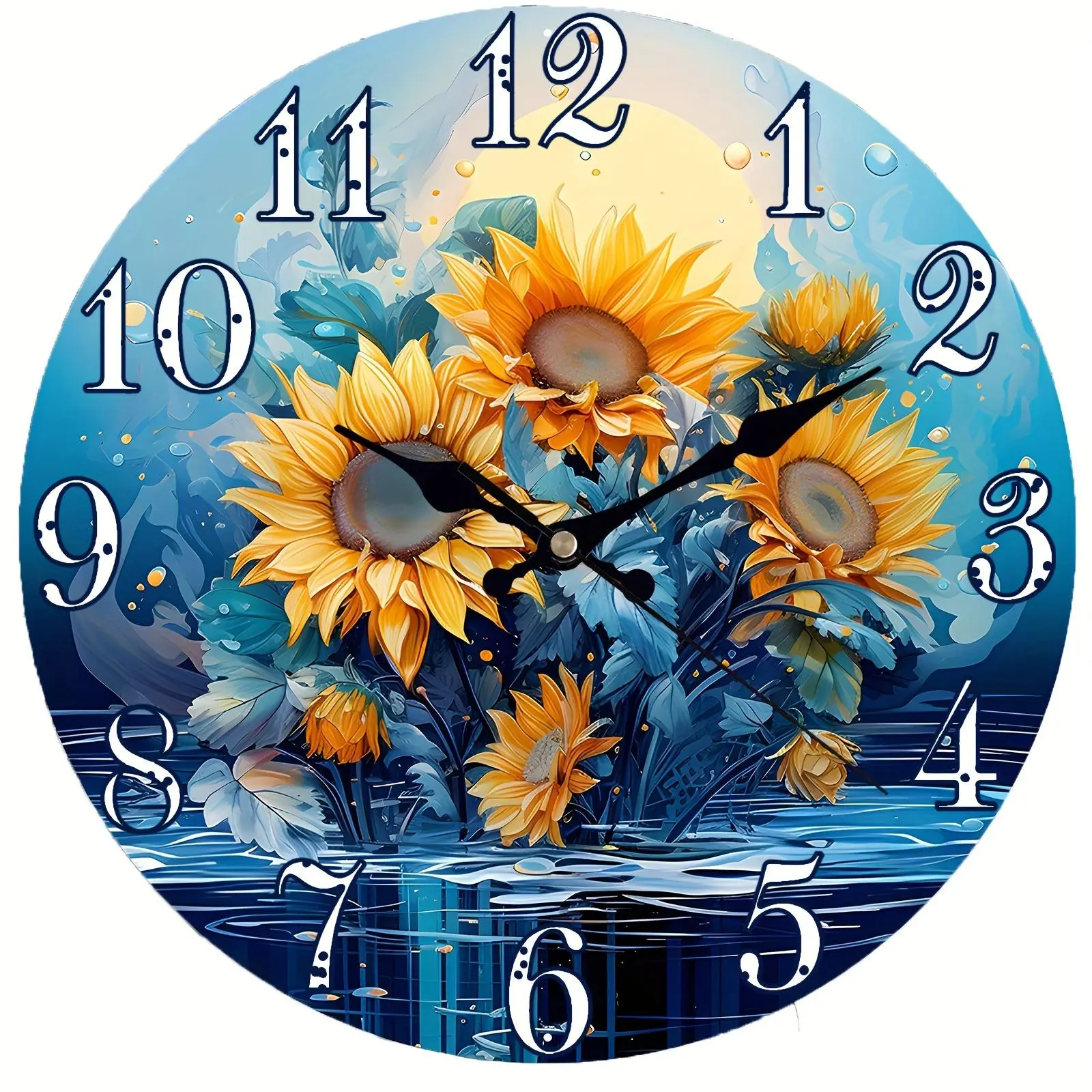 Sunflower Pattern Round Wall Clock, 1 Count Battery Powered Silent Clock, Home Decor for Living Room Bedroom Office, Battery Not Included