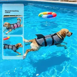Durable quick-drying dog swim jacket unique shark fin style large dog life jacket with rescue handle