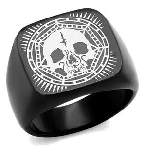 212 MAIN Men's IP Black Stainless Steel Statement Ring - Geometric Design Ring, No Stone, Size 13, Trendy Men's Accessory