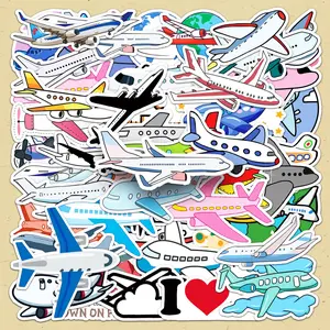 Airplane Pattern Sticker, 50pcs/set Aircraft Self-adhesive Decorative Sticker, DIY Decals for Water Bottle, Laptop, Phone Case, Scrapbooking, Journal Making