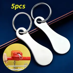 5 pieces of blank stainless steel shopping cart token keychain, reusable handcart release keychain, supermarket grocery shopping accessory, can carve metal rod coin keychain, durable shopping cart opener, portable daily shopping essential small tool