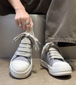 Men's Cleanfit Platform Sneakers Black & White Canvas Wide Laces Slim Leg Street Fashion