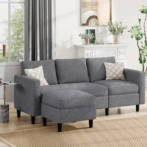 【Limited time deal】BM-CZW Sectional Sofa Couch Convertible L Shaped Sofas with Ottoman Small Sectional Couches for Living Room, 3 Seater Couch for Small Spaces, Dark Grey