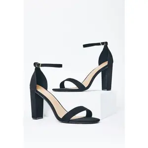 JUST FAB Women Block Heeled Sandal Elegant Black Suede Heels – Ankle Strap, Chunky 4" Heel