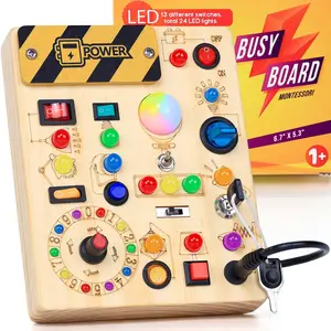 Busy board with 13 LED light switches. 3-year-old Montessori toy, wooden sensory board, children's activity toy, travel toy for birthdays over 3 years old baby toys，toddlertoys  Play Nursery，busy board for toddlertoy
