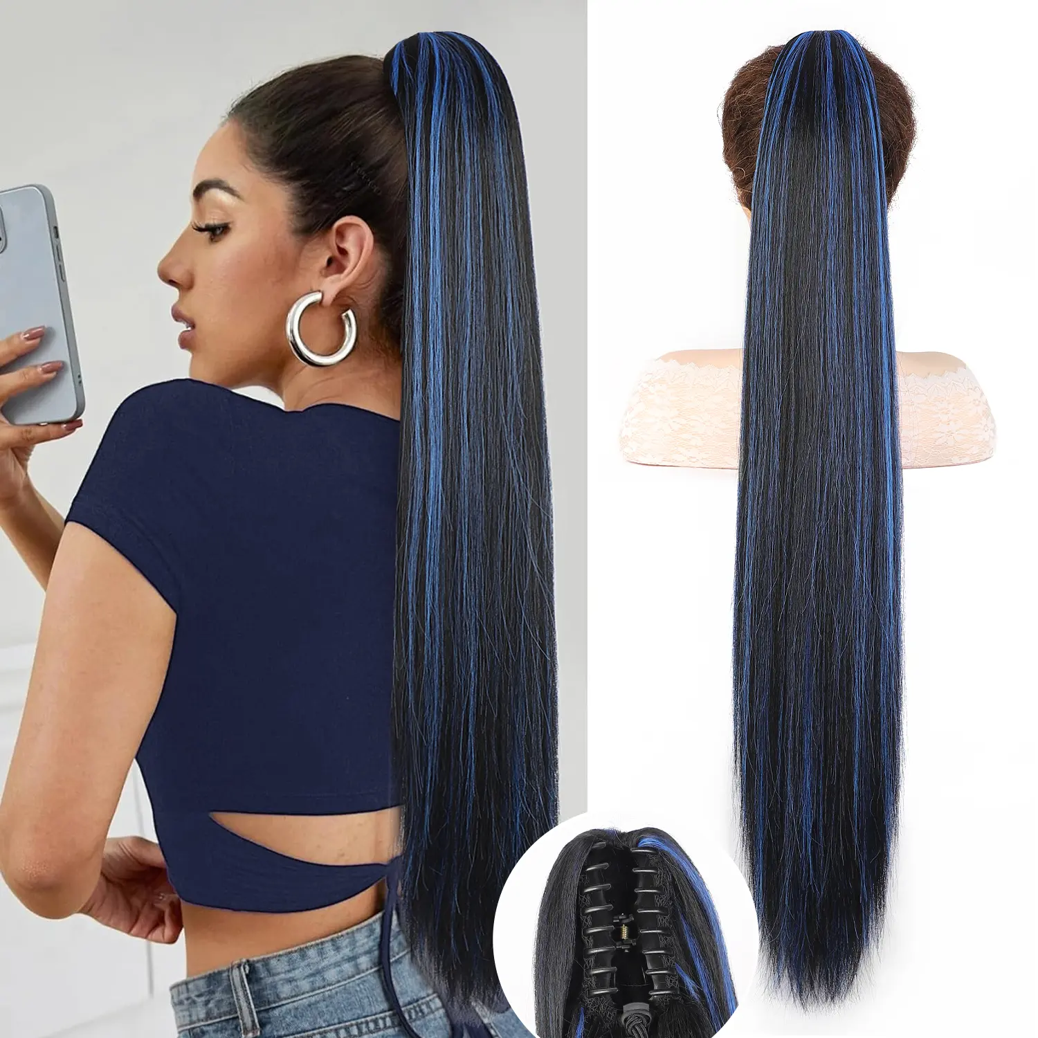 Black with Blue Highlights 30inch-S
