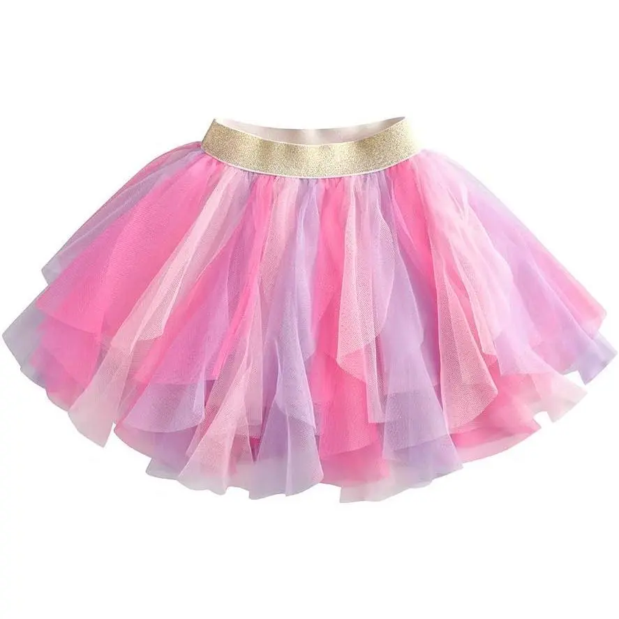 Girls' Rainbow Flower Tulle Tutu Skirt with Sequins, Soft Polyester with Cotton Lining for Toddler Birthday Party & Photography, Elastane, Letter, Comfortable, Breathable, Sweet Style, 3T, 7 Years, Mini Skirt