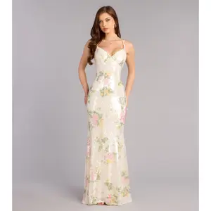 Elora Floral Sequin Lace-Up Mermaid Dress