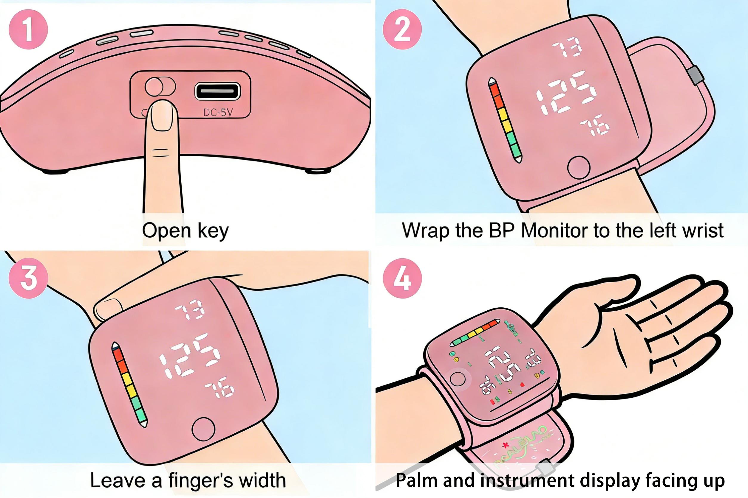 Ziqing Wrist BP Monitor - Digital Home Use Blood Pressure Machine with LED Display, Touch Screen Cuff, 99x2 Reading Memory, ABS Material, Compact Slips Into Daily Bags, Carrying Case, Type-C Port, Sustainable Power, Accurate Readings, 1-Button Operation,s