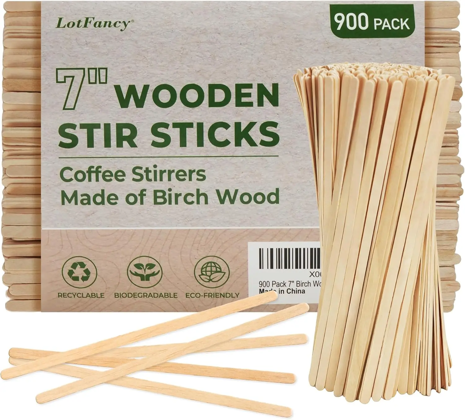 LotFancy 900Pcs Coffee Stirrers, 7 inch Birch Wood Coffee Stir Sticks, Sturdy Wooden Sticks, Great for Your Coffee Nook, Splinter Free, Round End