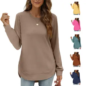 2025 Womens Sweatshirt Crewneck Long Sleeve Shirts High Low Tops Curved Hem