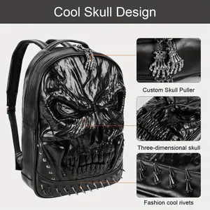 3D PU Skull Backpack - Back Packs Steam Punk Rivet cool Travel Bagpack Bags Bookbag Computer Bag Laptop Backpack a cool gift, School Bag, Streetwear Fashion, Edgy Design, Sturdy Construction, Adjustable Straps, College Students, Urban Commuters