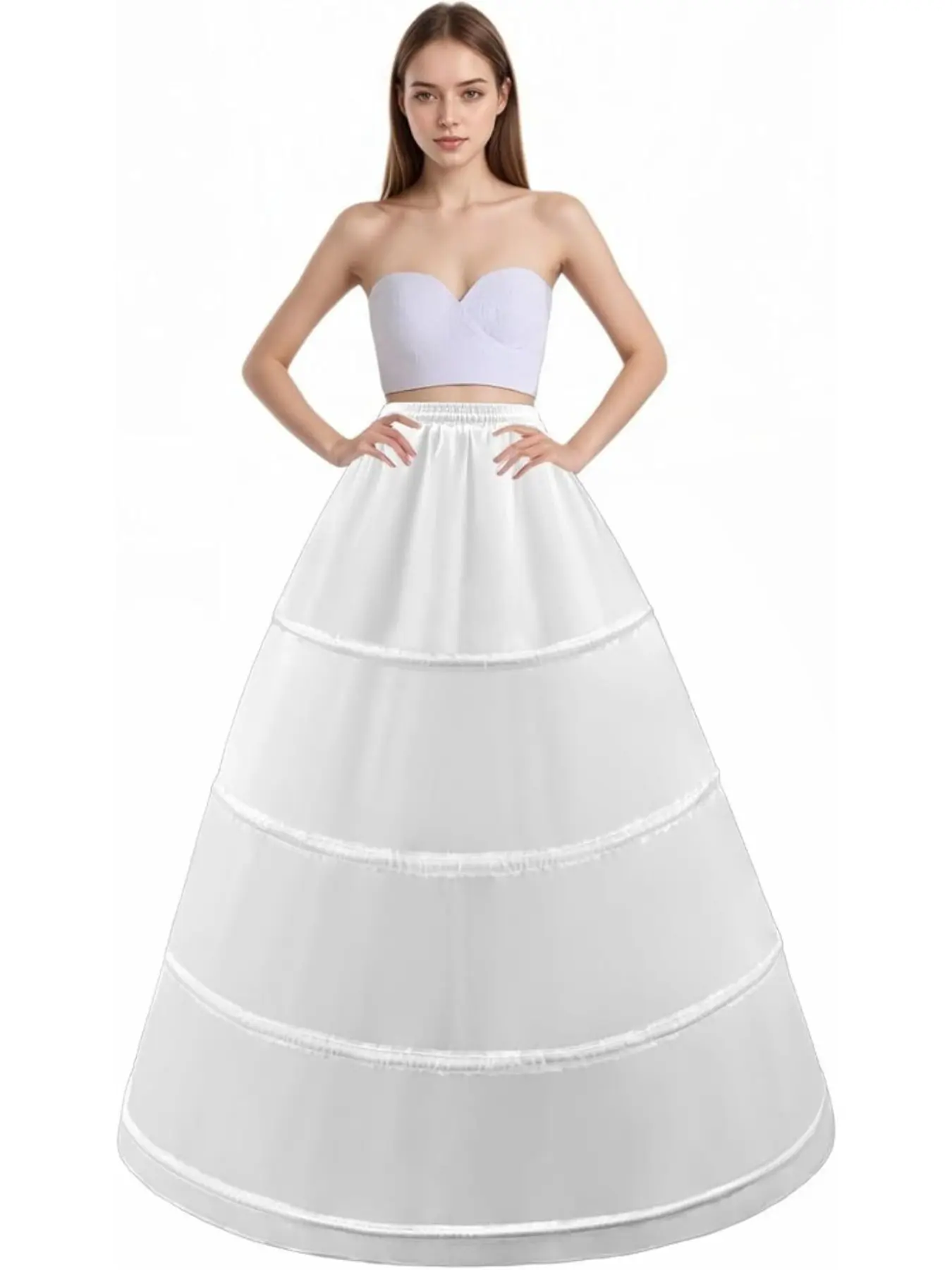 Floor-Length Maxi Ball Gown 4-Hoops Petticoat, Fluffy Crinoline Underskirt, Extra Full Tulle A-Line Puffy Slip, Bridal Party Prom Bouffant Bell Shape, Perfect for Dresses, Chic Elegant Bridal Wear