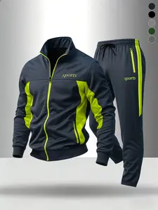 Men's casual stand collar jacket, paired with drawstring cuffed pants, features windproofness, smooth and skin-friendly fabric, while being anti-pilling, resistant to deformation and pilling during daily wear, suitable for sports and casual occasions, sui
